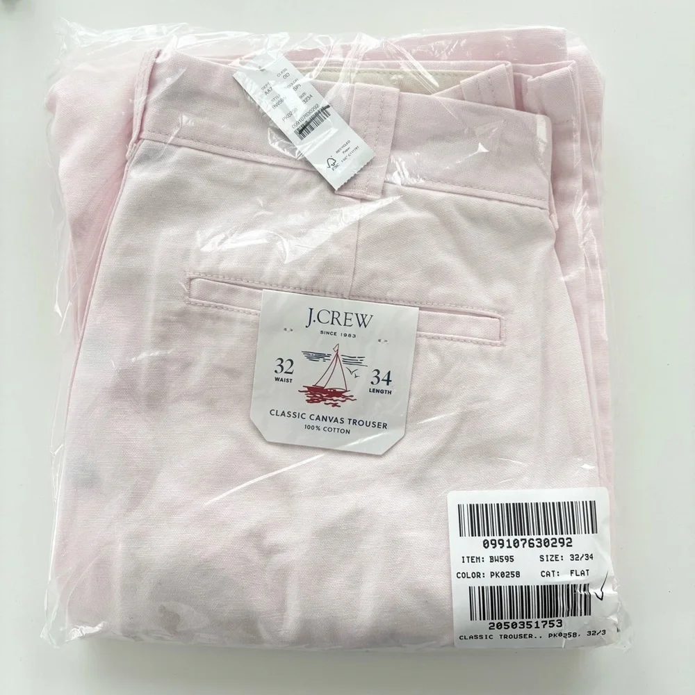 NWT J. Crew Classic Trouser Canvas Shell Pink